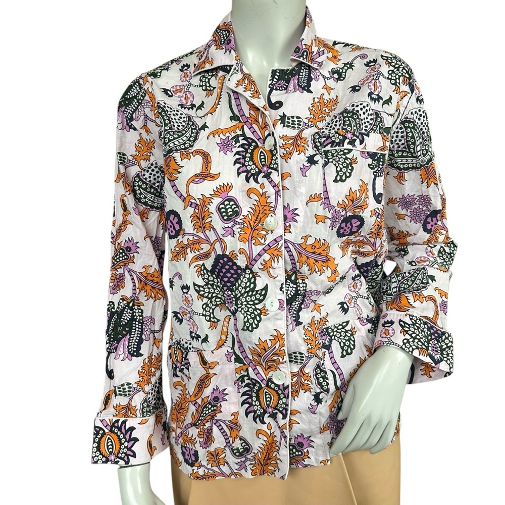 Roller Rabbit Amanda Pale Pink Orange Purple 100% Cotton Long Sleeve PJ Top XS